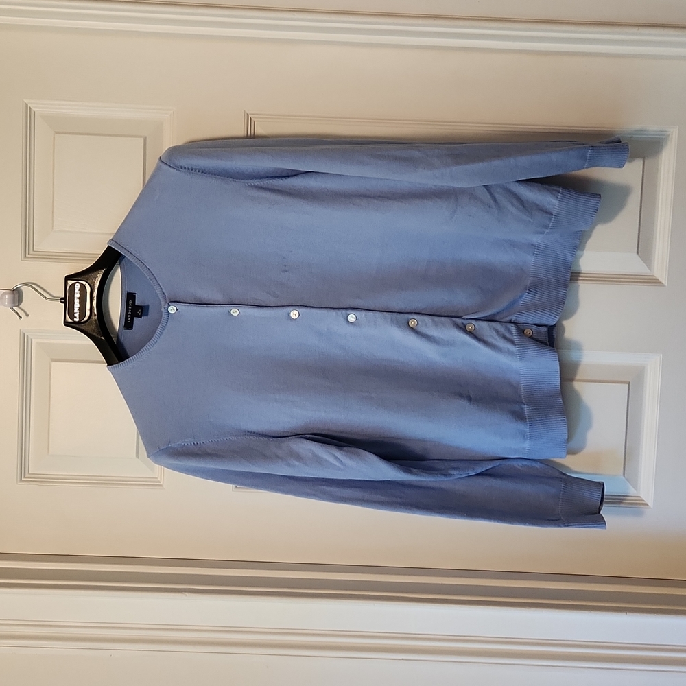 Lands End Crystal Blue supima cotton cardigan sweater size large